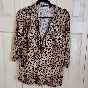 Calvin Klein Women's Leopard Print Top 3/4 Sleeve